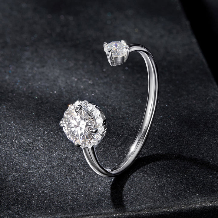 925 Sterling Silver Moissanite 0.5ct &amp; 0.2ct Ring in Size E for Women
