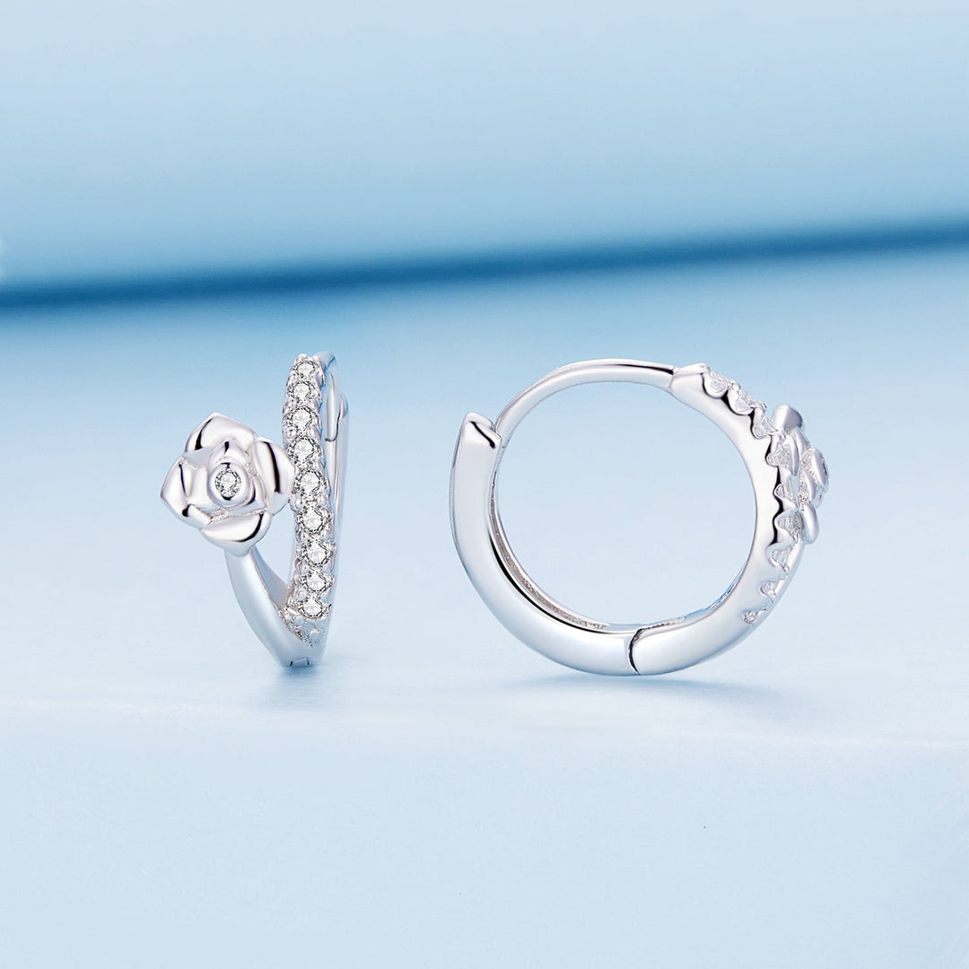 925 Sterling Silver Platinum Plated Pavé CZ Earrings