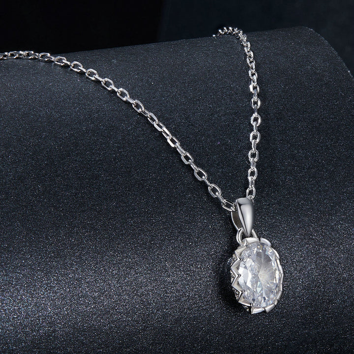 925 Sterling Silver 1 Carat Moissanite Necklace with Pavé Setting, 400 mm Length for Women