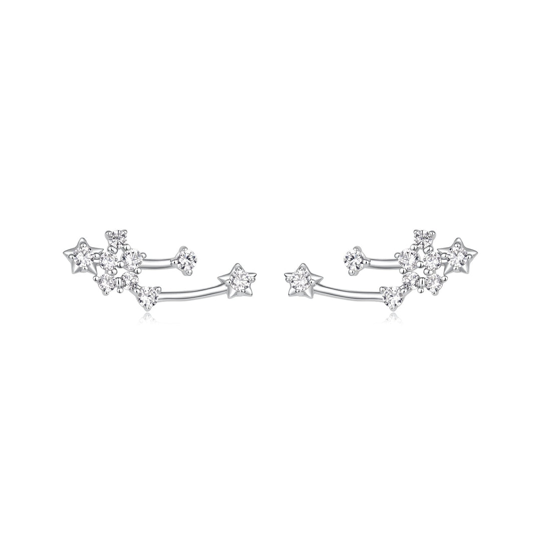 925 Sterling Silver &amp; Brass White Gold Plated Earrings with CZ for Women