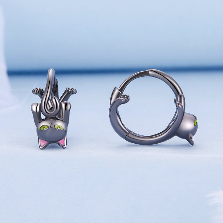 925 Sterling Silver Enamel Black Gold Earrings for Women