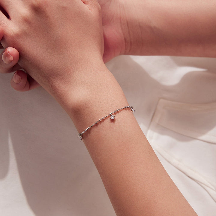 925 Sterling Silver &amp; Moissanite Bracelet for Women - 15+6cm, Plated White Gold