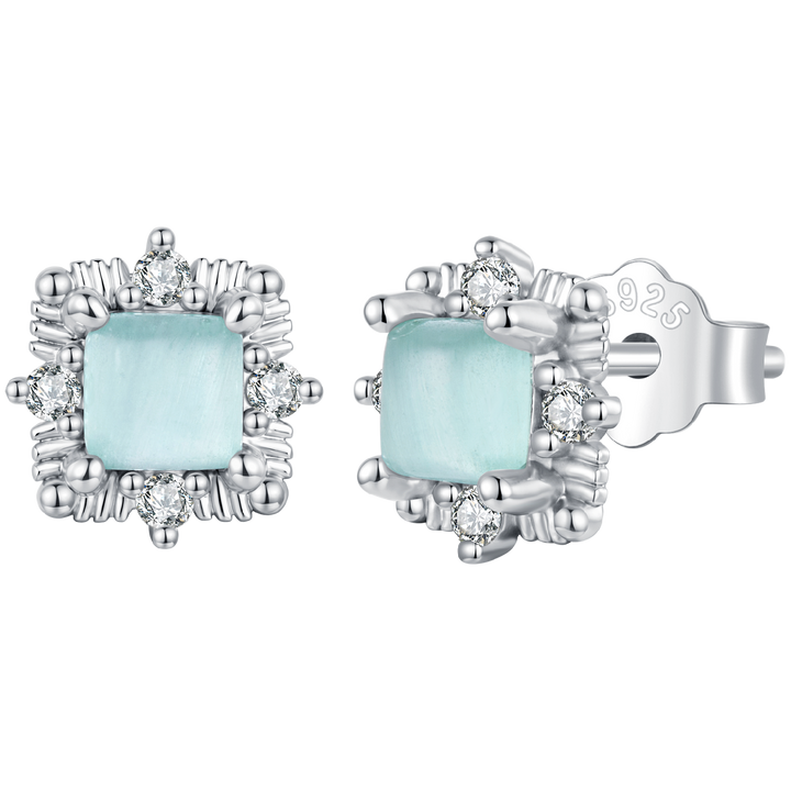 925 Sterling Silver White 0.8 x 0.8 cm Transparent Glass Pavé CZ Earrings for Women