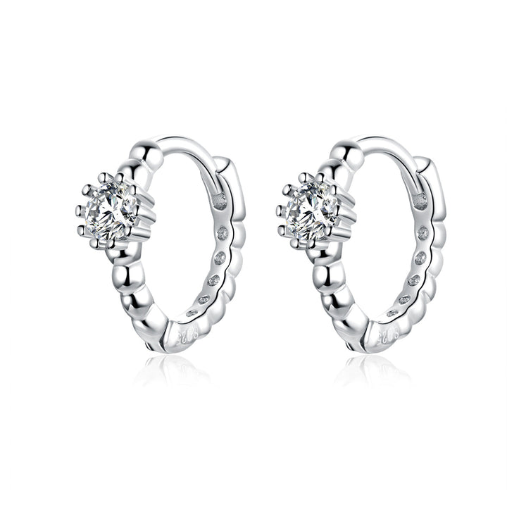 925 Sterling Silver Earrings with Pavé Setting CZ - 1cm for Women