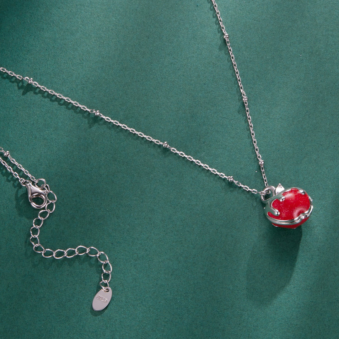 925 Sterling Silver White Gold Plated Enamel Necklace 40+5cm for Women