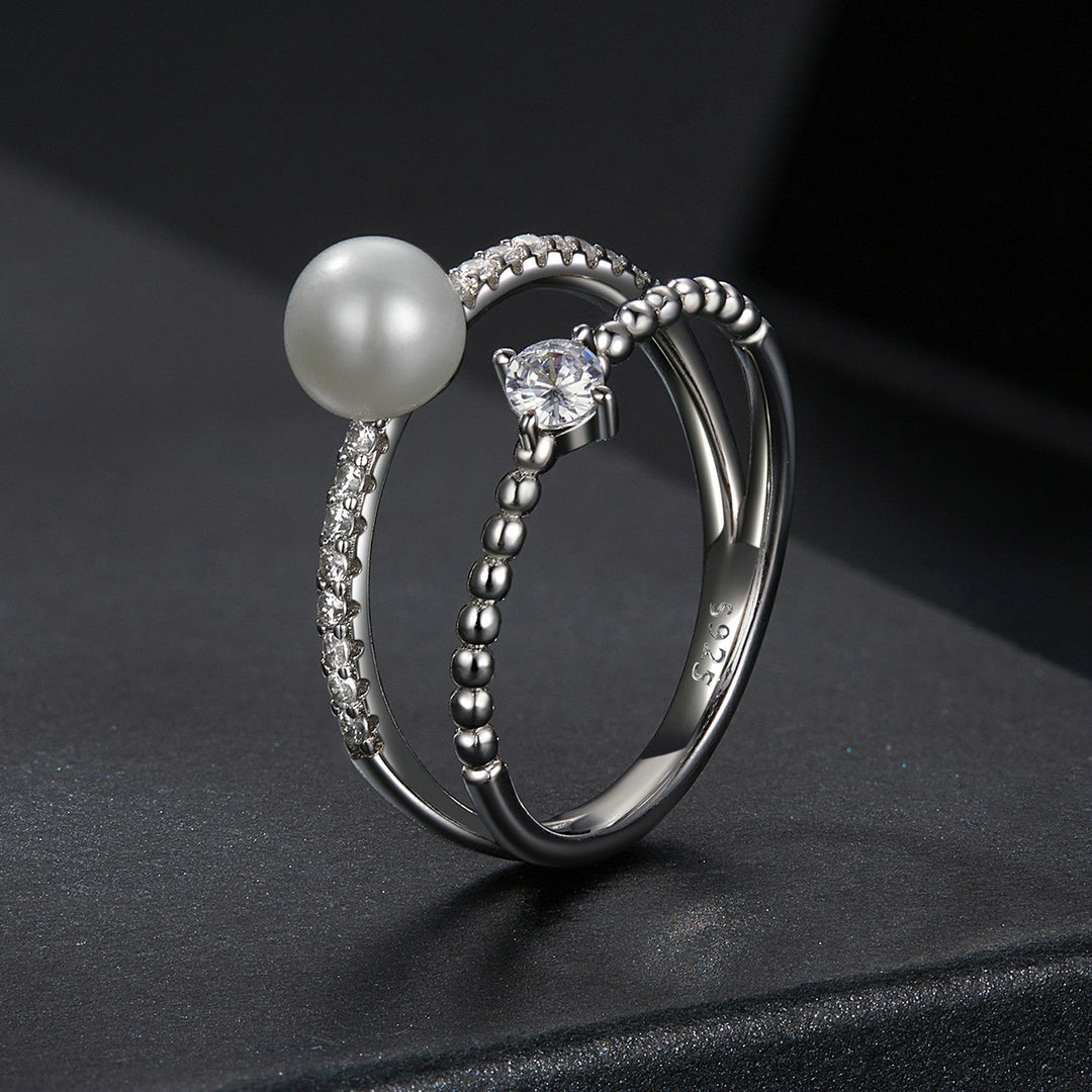 925 Sterling Silver &amp; Moissanite Ring with Freshwater Pearl - Size 6 - Women&
