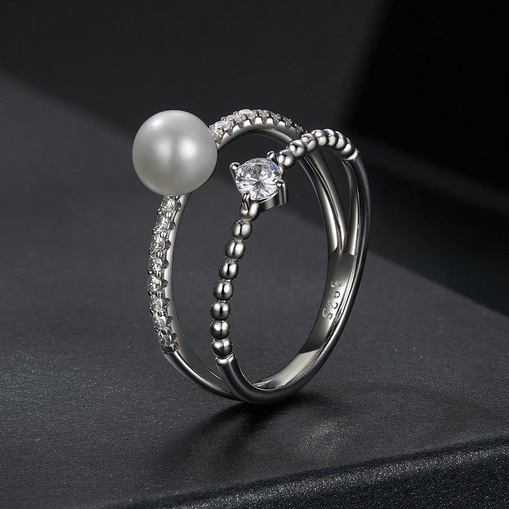 925 Sterling Silver &amp; Moissanite Ring with Freshwater Pearl - Size 6 - Women&