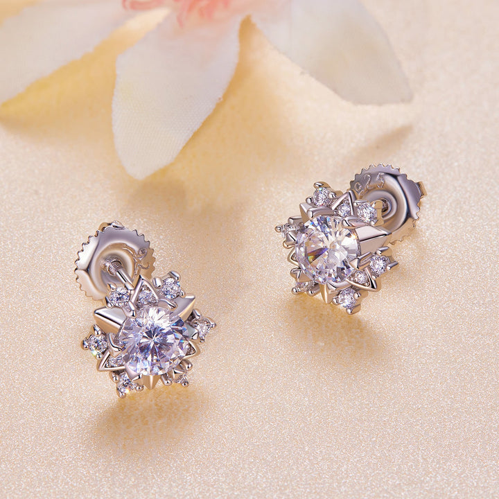 925 Sterling Silver 5.0mm Moissanite Earrings with CZ, 1.0cm for Women