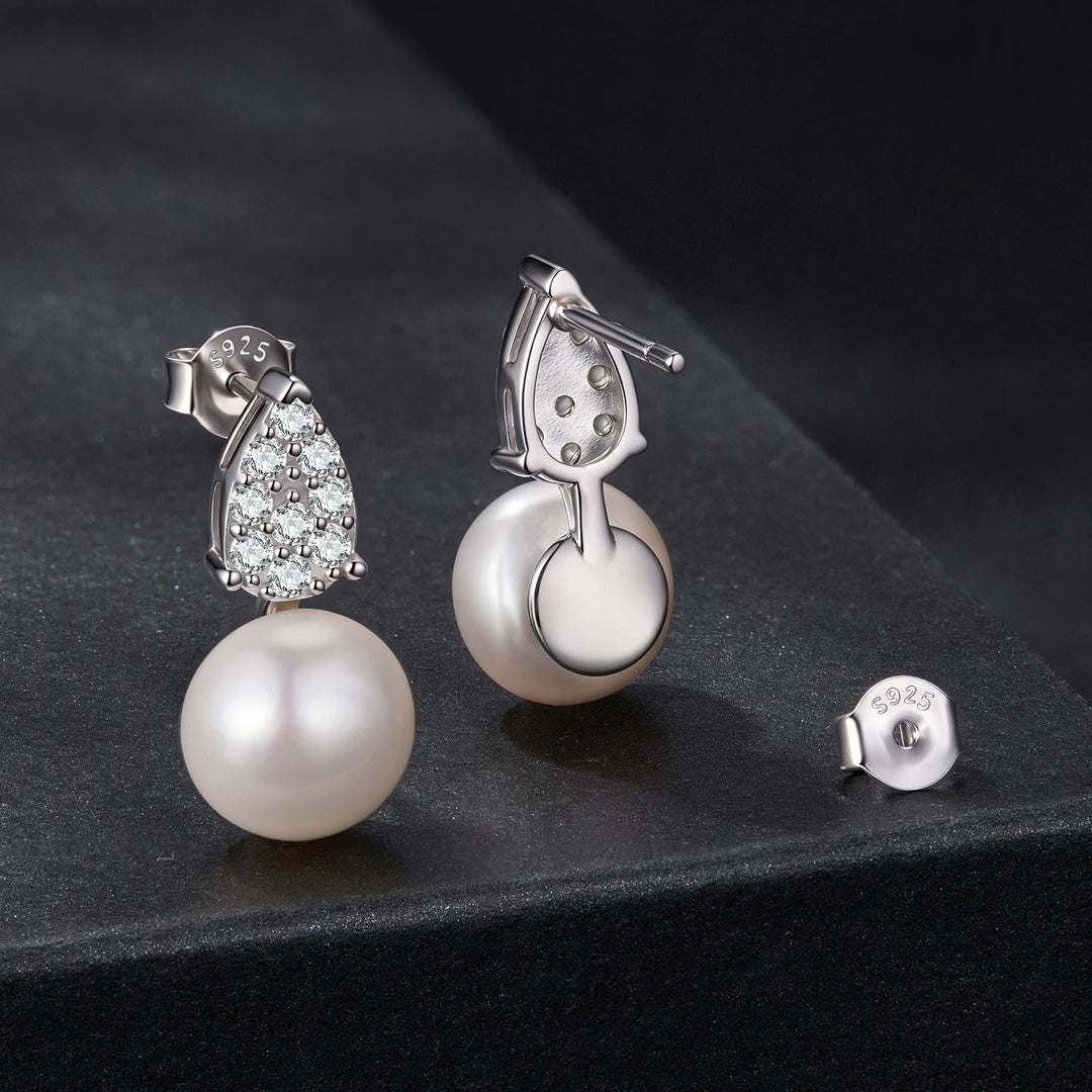 925 Sterling Silver 0.023 Carat Moissanite &amp; Freshwater Pearl Earrings for Women