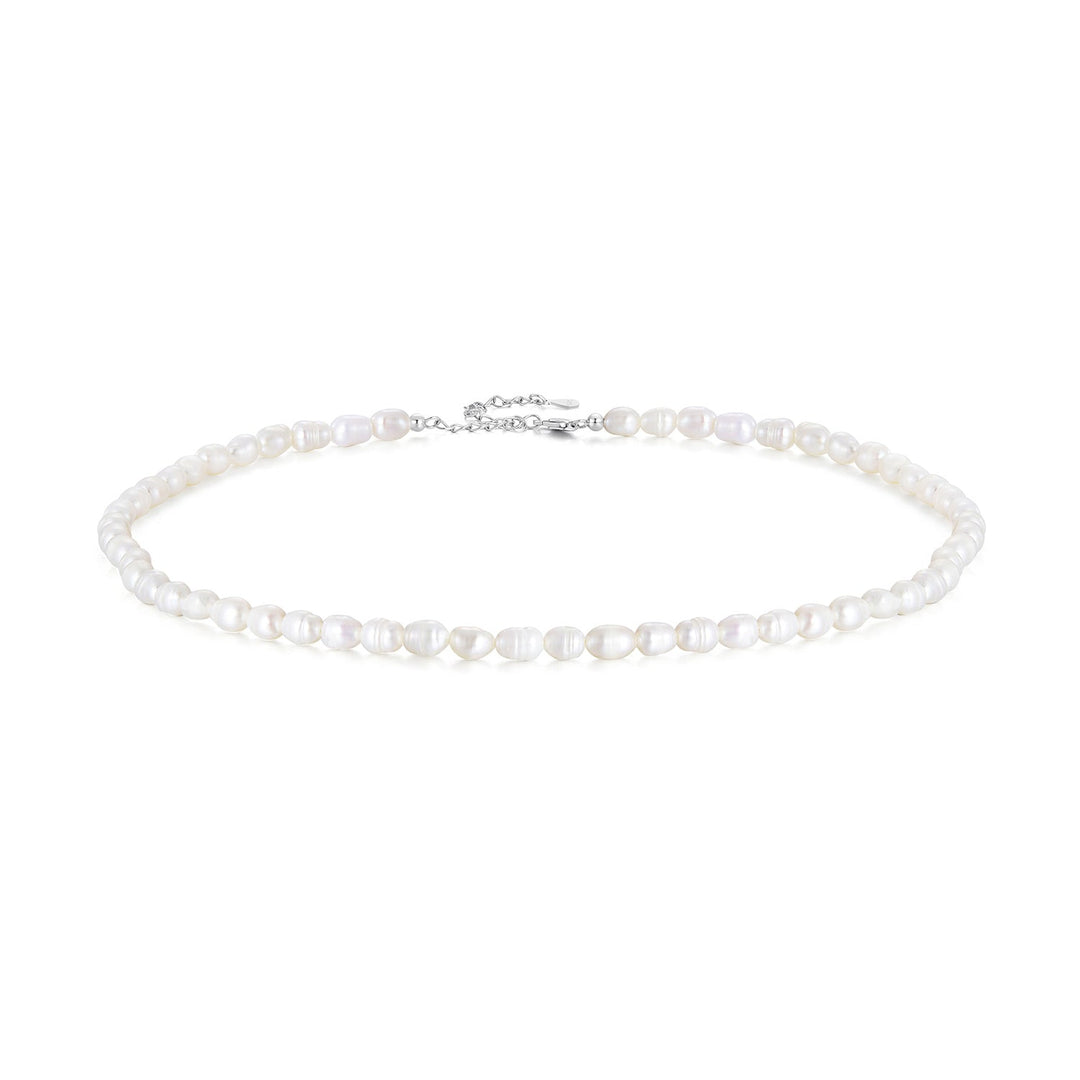925 Sterling Silver Necklace with Natural Pearl and Platinum Plating, 38+5cm, Women