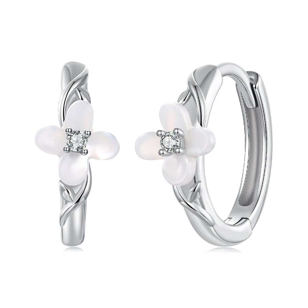 925 Sterling Silver Earrings with Pavé Setting CZ and High-Quality Nacre for Women
