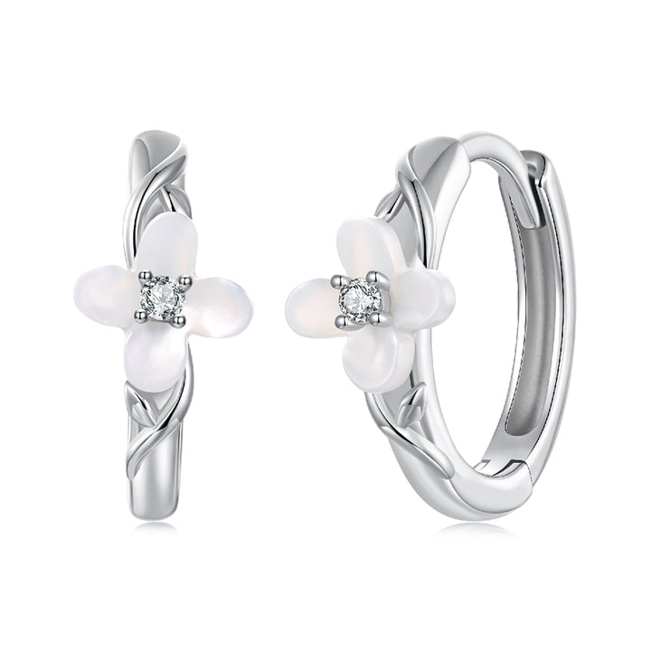 925 Sterling Silver Earrings with Pavé Setting CZ and High-Quality Nacre for Women