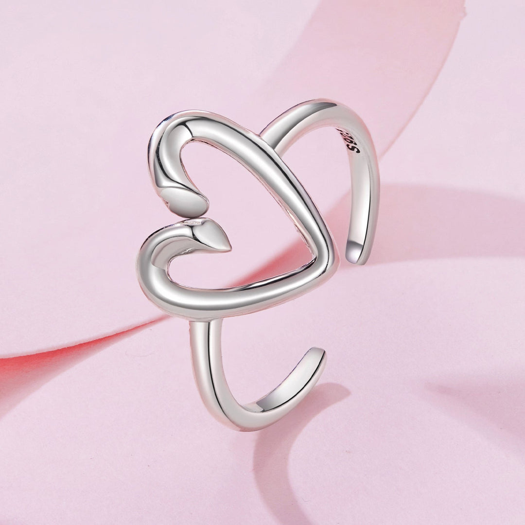 925 Sterling Silver Oxidized Silver Heart Ring for Women
