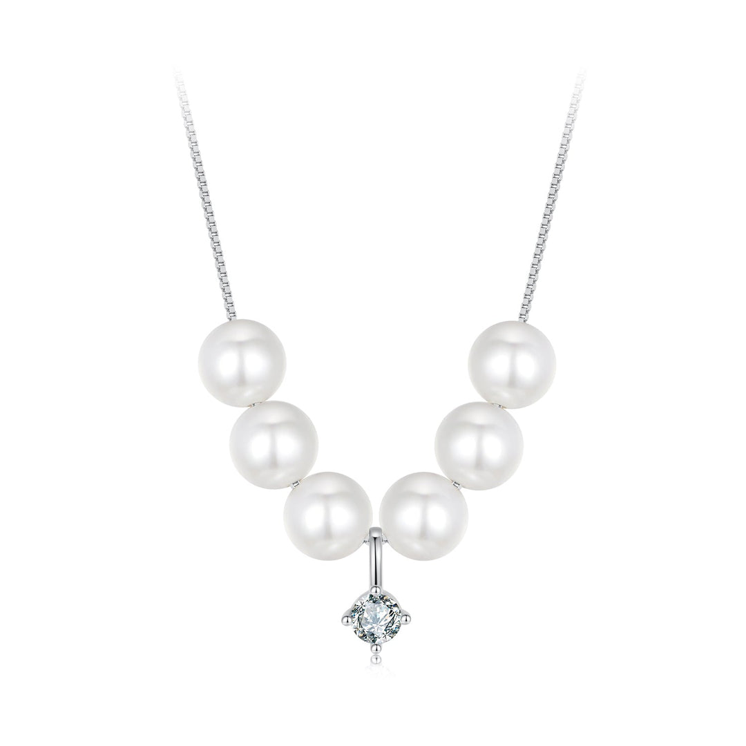 925 Sterling Silver Moissanite &amp; Quality Shell Pearl Adjustable Necklace for Women