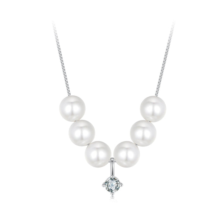 925 Sterling Silver Moissanite &amp; Quality Shell Pearl Adjustable Necklace for Women