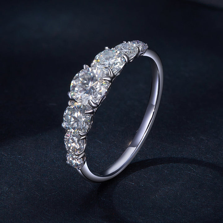 925 Sterling Silver Moissanite Engagement Ring with 5mm, 4mm, 3mm, 2.5mm Stones for Women