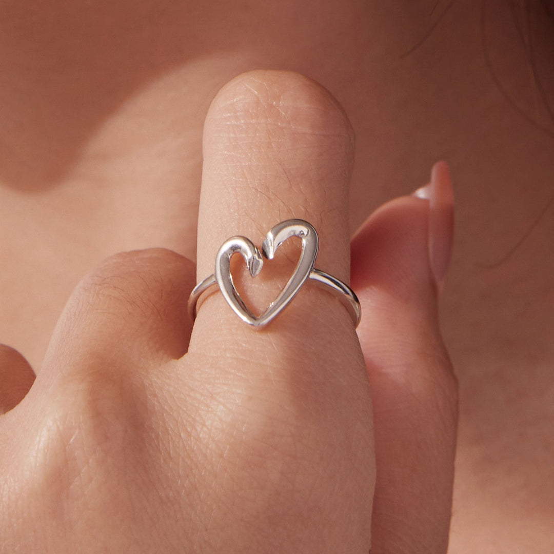925 Sterling Silver Oxidized Silver Heart Ring for Women