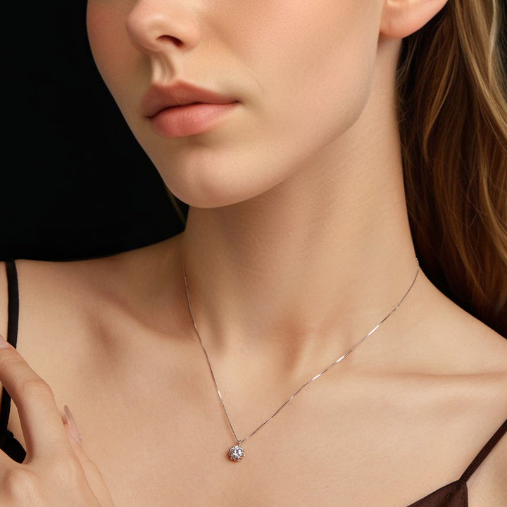 925 Sterling Silver Moissanite &amp; CZ Pavé Necklace - 40+5cm for Women