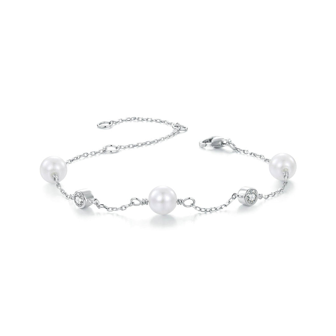 925 Sterling Silver 3mm Moissanite &amp; Shell Pearl Bracelet for Women