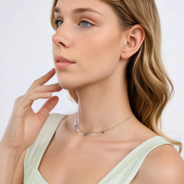 925 Sterling Silver &amp; White Gold Plated Adjustable Layered CZ Necklace for Women