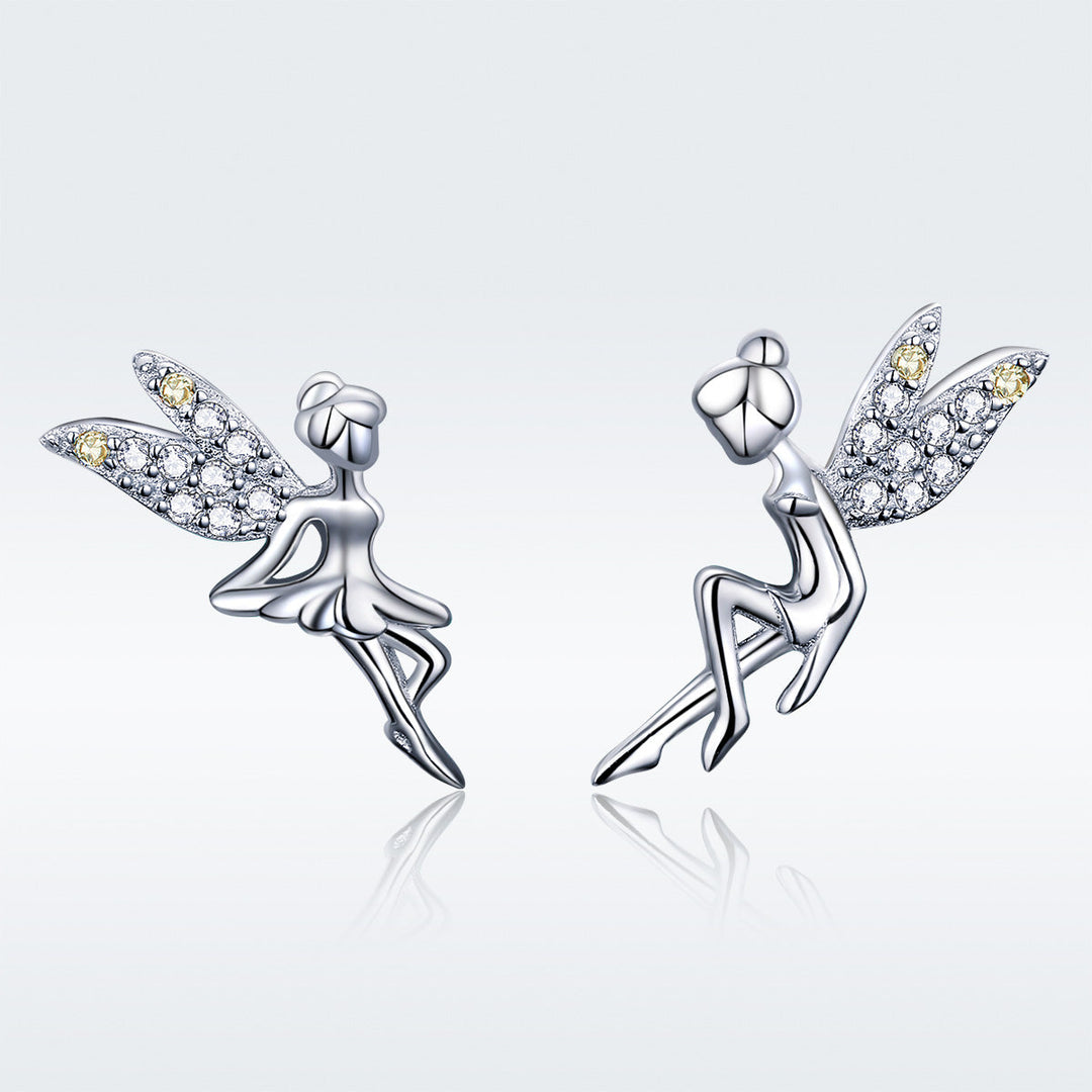 925 Sterling Silver Stud Earrings with CZ, 1.2 x 1.5cm &amp; 1.5 x 0.9cm, Women