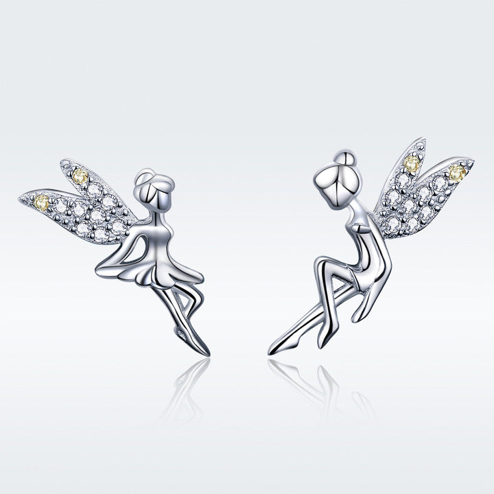 925 Sterling Silver Stud Earrings with CZ, 1.2 x 1.5cm &amp; 1.5 x 0.9cm, Women