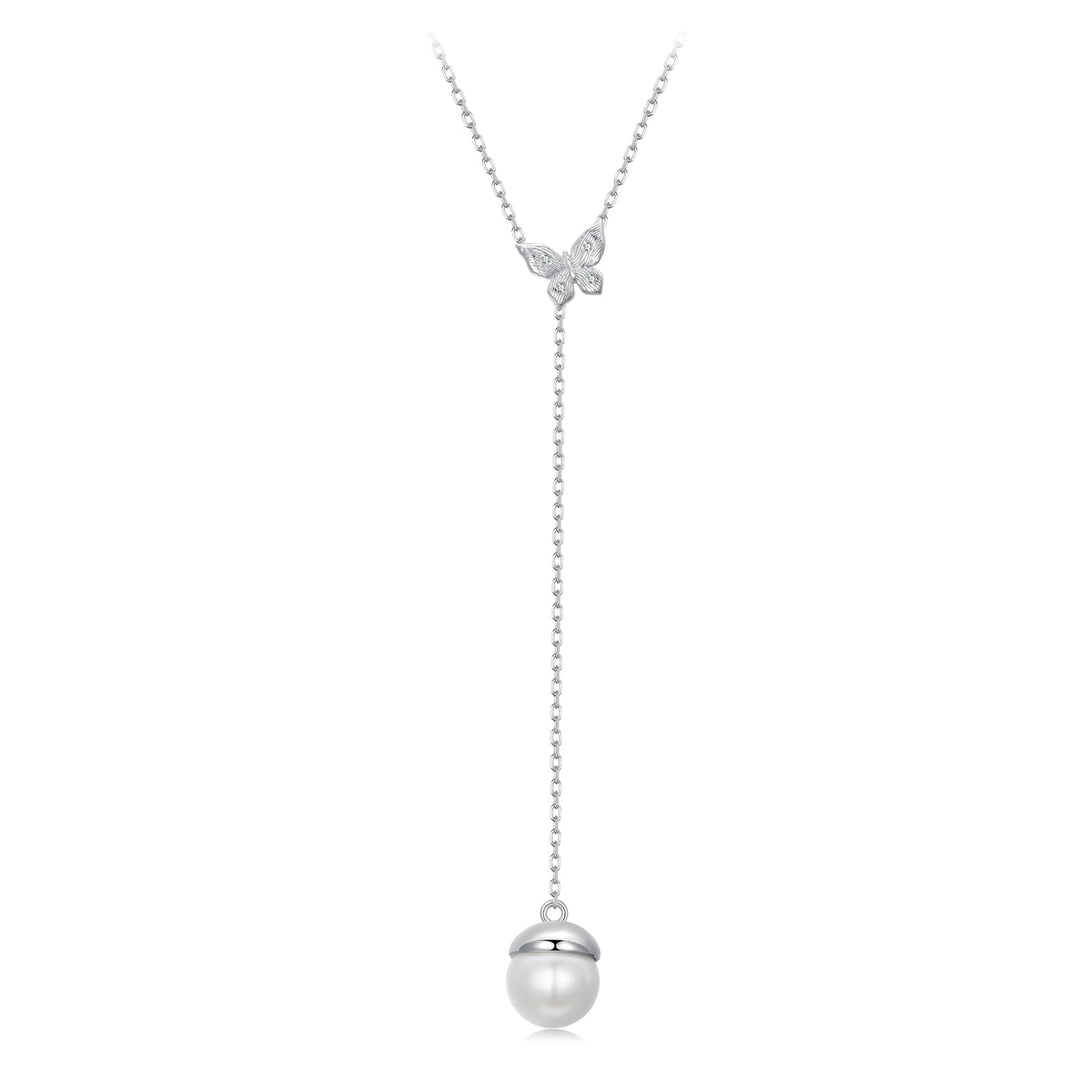925 Sterling Silver White Gold Plated Necklace with Quality Shell Pearl and CZ for Women