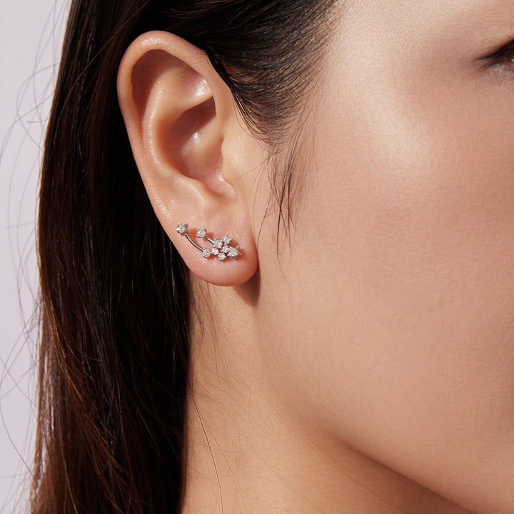 925 Sterling Silver &amp; Brass White Gold Plated Earrings with CZ for Women