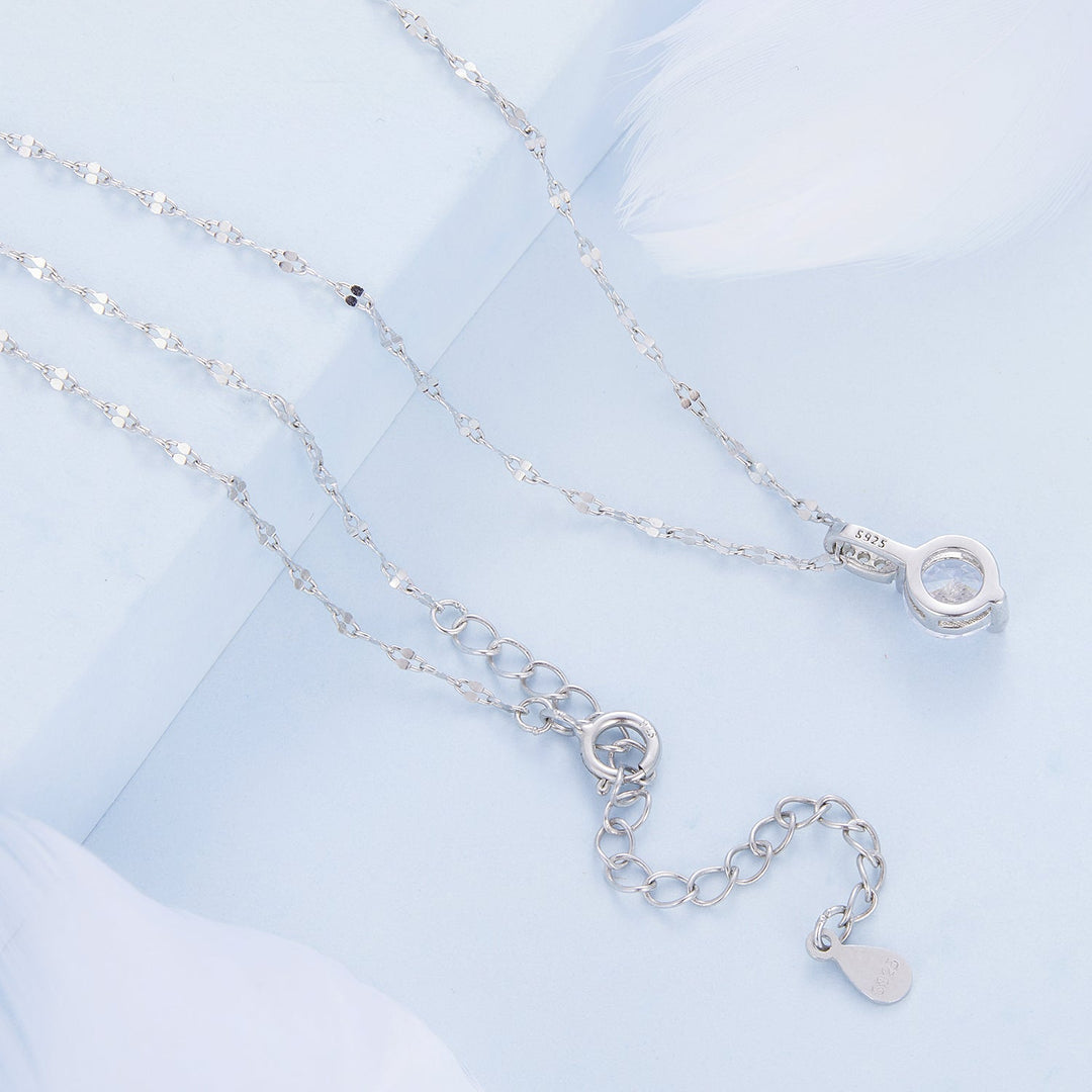 925 Sterling Silver Necklace with Pavé Setting CZ - Adjustable Length, Platinum Plated - Women&