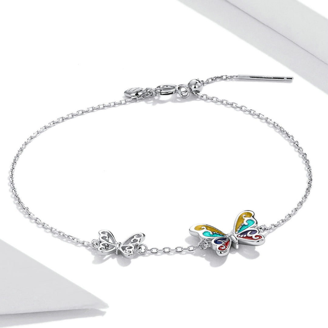 925 Sterling Silver Adjustable Butterfly Enamel Bracelet for Women