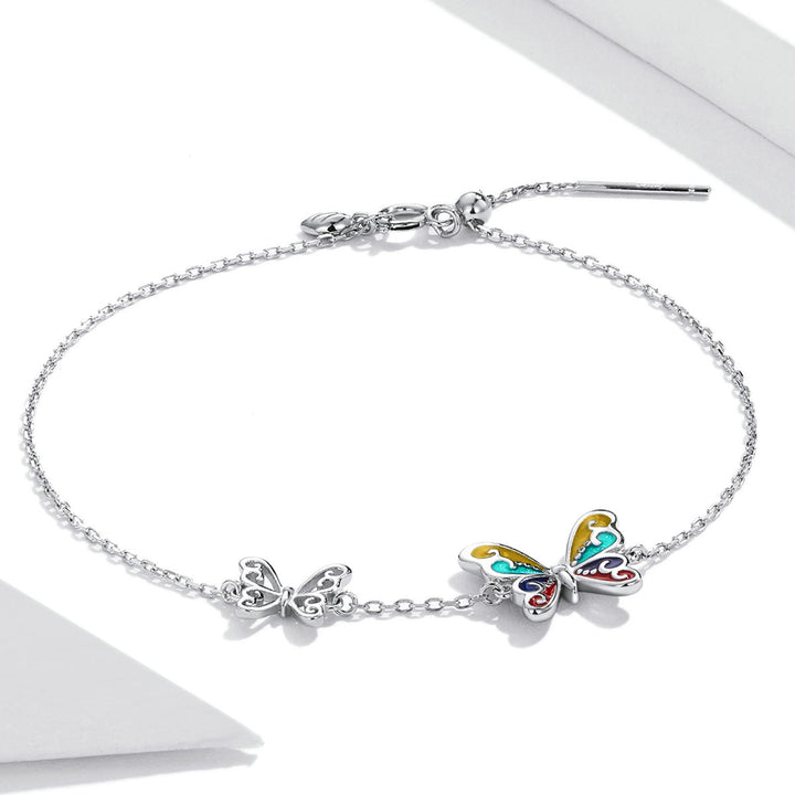 925 Sterling Silver Adjustable Butterfly Enamel Bracelet for Women