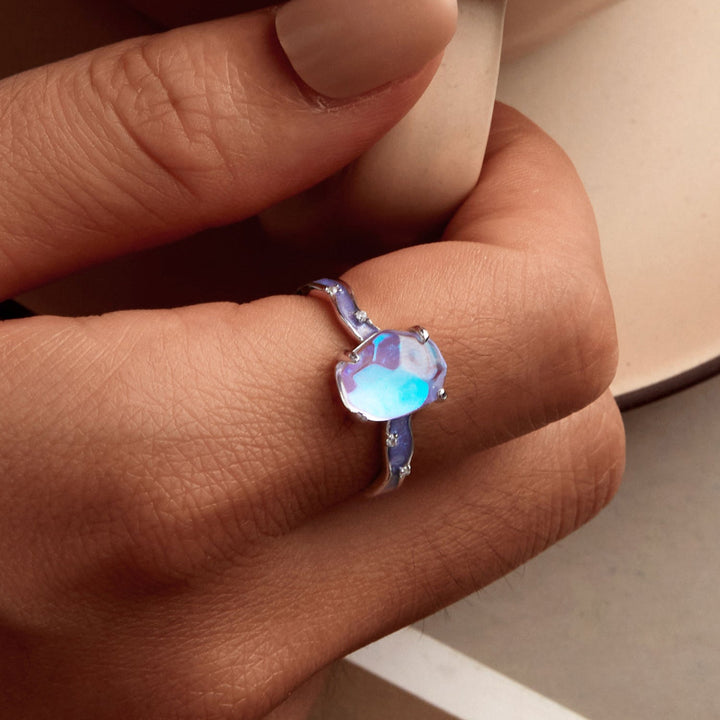 925 Sterling Silver Enamel 10x8mm CZ Ring Size 6 for Women