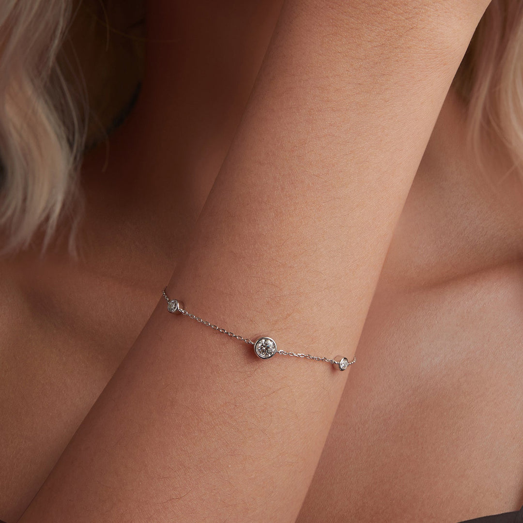 925 Sterling Silver 5mm Moissanite &amp; 3mm Moissanite Bracelet for Women