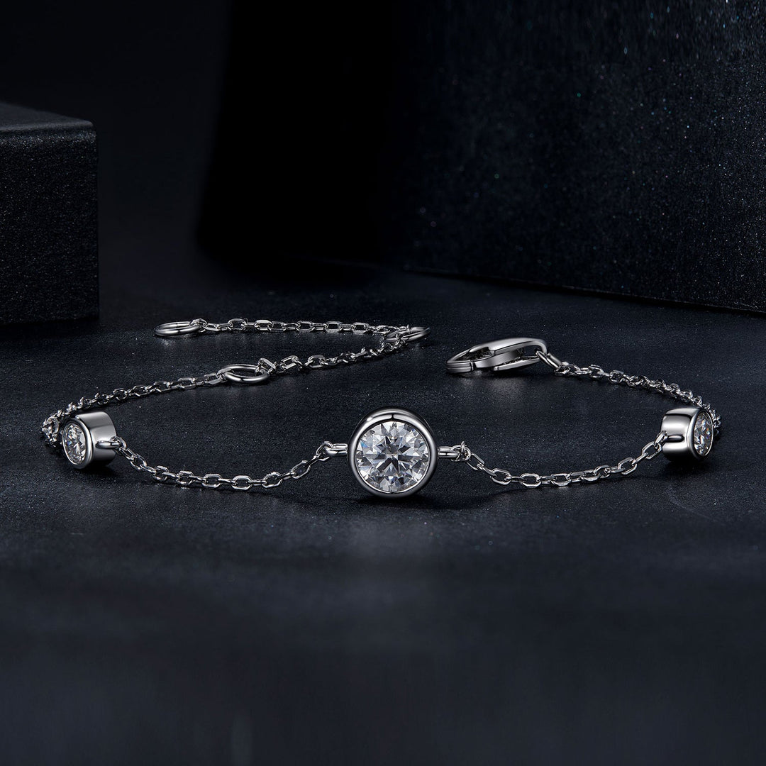 925 Sterling Silver 5mm Moissanite &amp; 3mm Moissanite Bracelet for Women