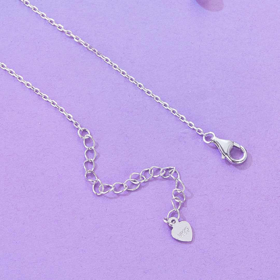 925 Sterling Silver Necklace with Pavé CZ &amp; Transparent Glass Pendant for Women