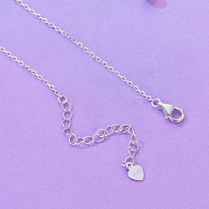 925 Sterling Silver Necklace with Pavé CZ &amp; Transparent Glass Pendant for Women