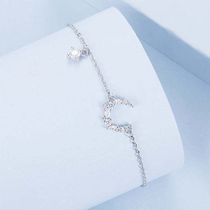 925 Sterling Silver CZ Bracelet with White Gold Plating, 150mm Length for Women