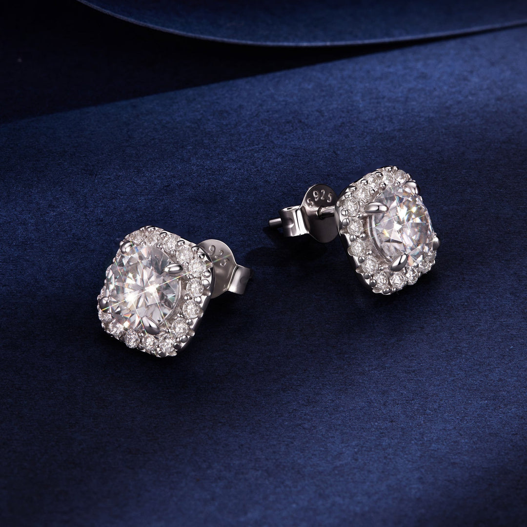 925 Sterling Silver Moissanite 1.0cm Earrings with Pavé Setting for Women