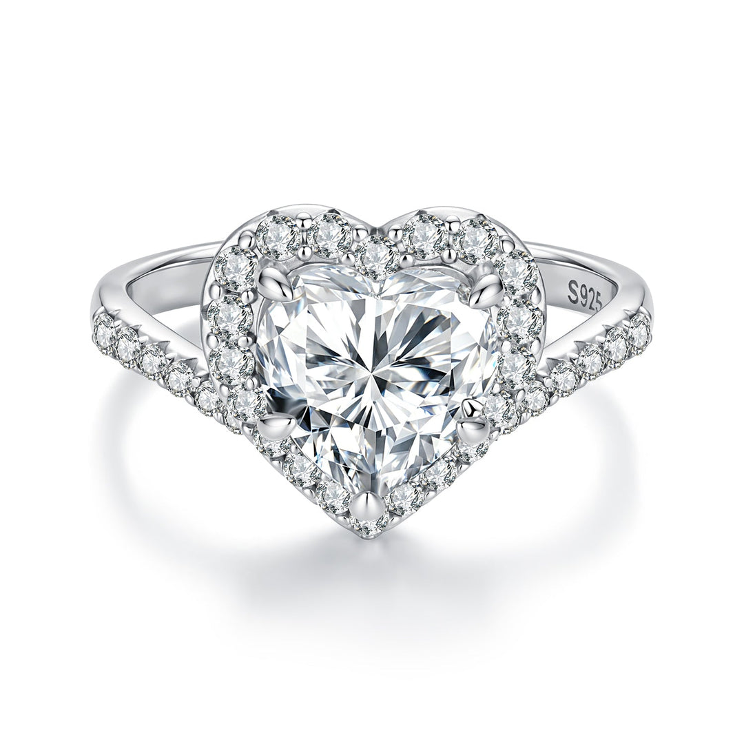 925 Sterling Silver White Gold Plated 2ct Moissanite Heart Ring Size 6 for Women