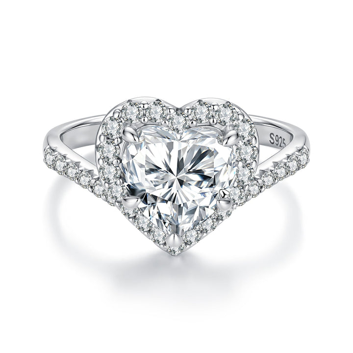 925 Sterling Silver White Gold Plated 2ct Moissanite Heart Ring Size 6 for Women