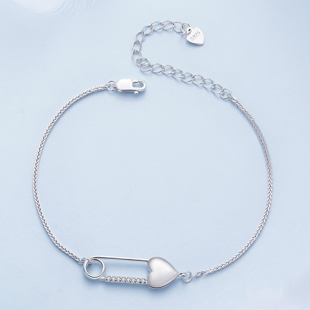 925 Sterling Silver Bracelet with CZ Pendant - 160mm Length and 8x26mm Pendant Size for Women