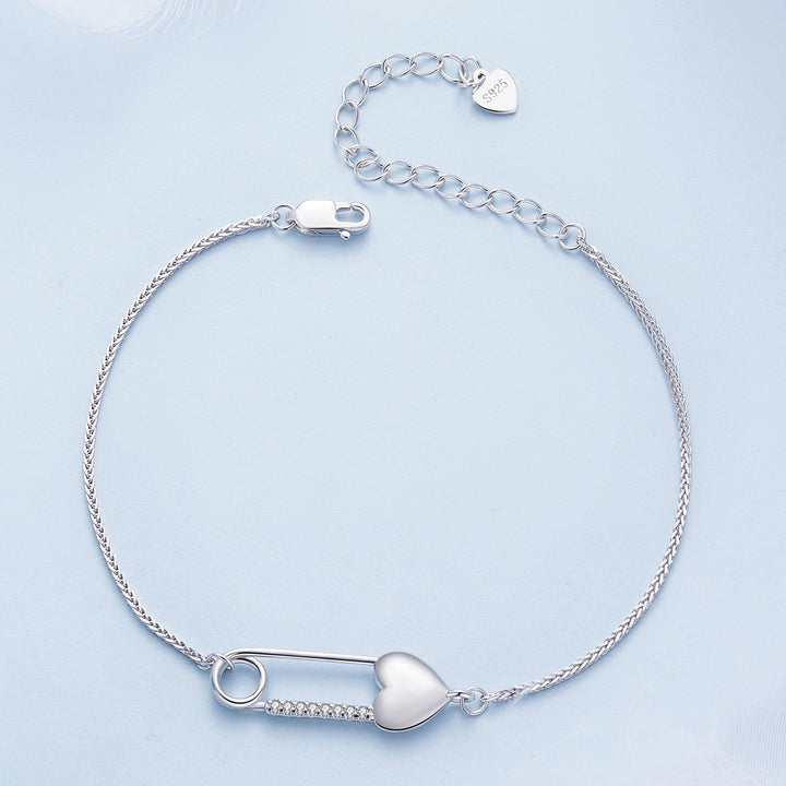 925 Sterling Silver Bracelet with CZ Pendant - 160mm Length and 8x26mm Pendant Size for Women