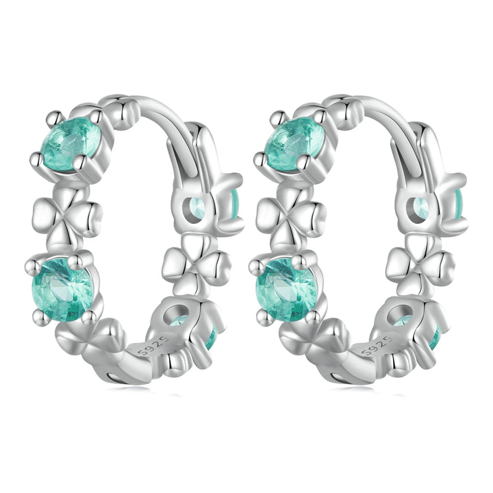 925 Sterling Silver Earrings with Transparent Glass in Size 14mm for Women