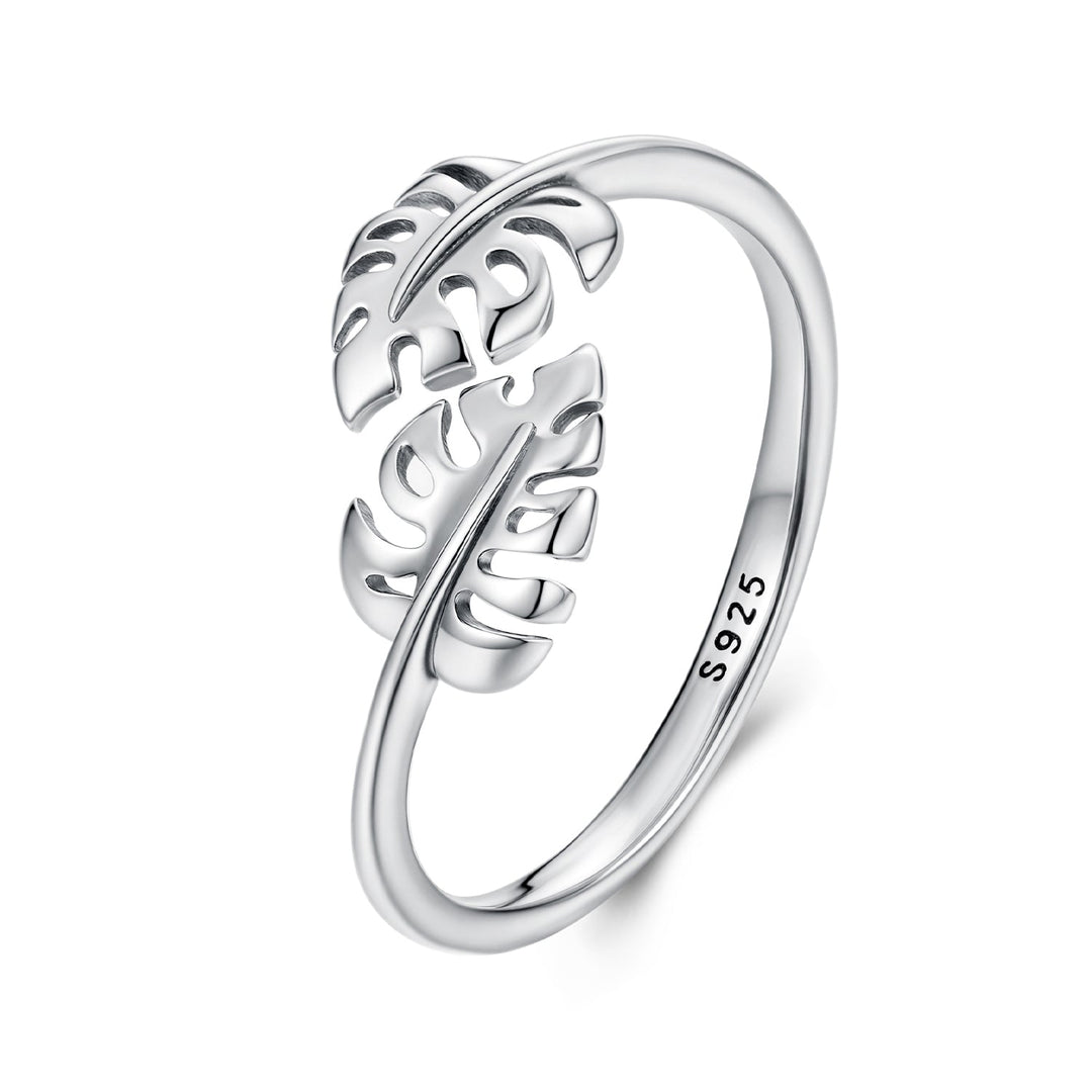 925 Sterling Silver Oxidized Leaf Ring for Women