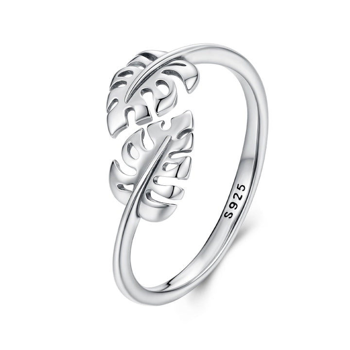 925 Sterling Silver Oxidized Leaf Ring for Women