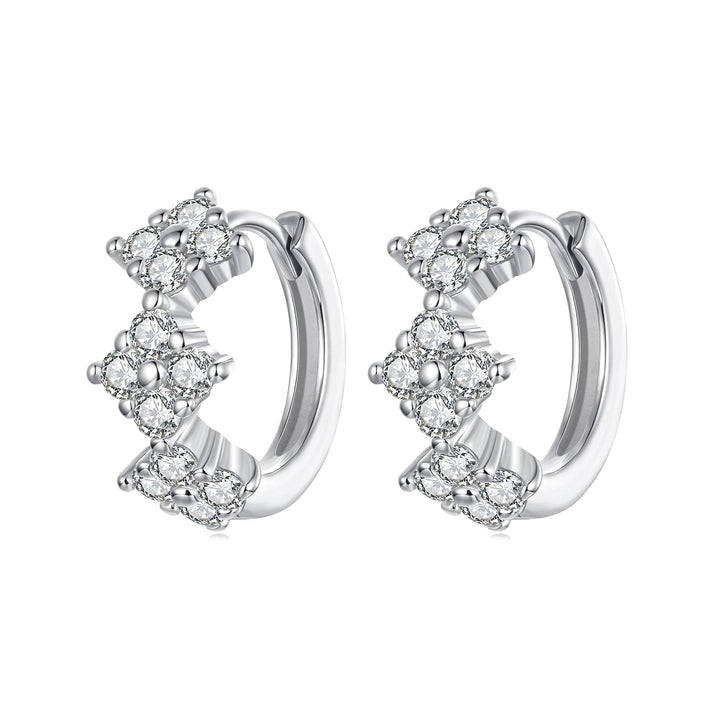925 Sterling Silver Earrings with Pavé Setting CZ - 1.2*0.65cm, White Gold Plated for Women