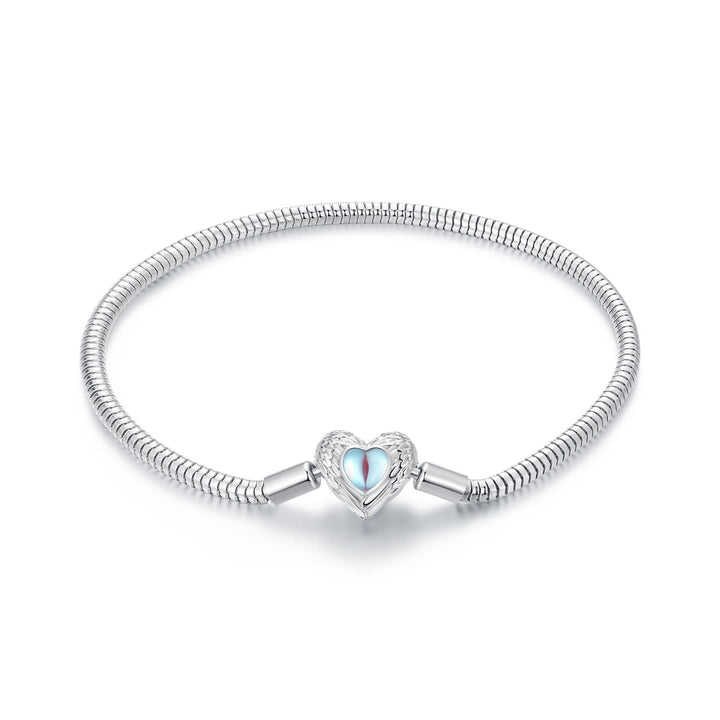 925 Sterling Silver Moonstone Bracelet 17.0 cm with White Gold Plating for Women