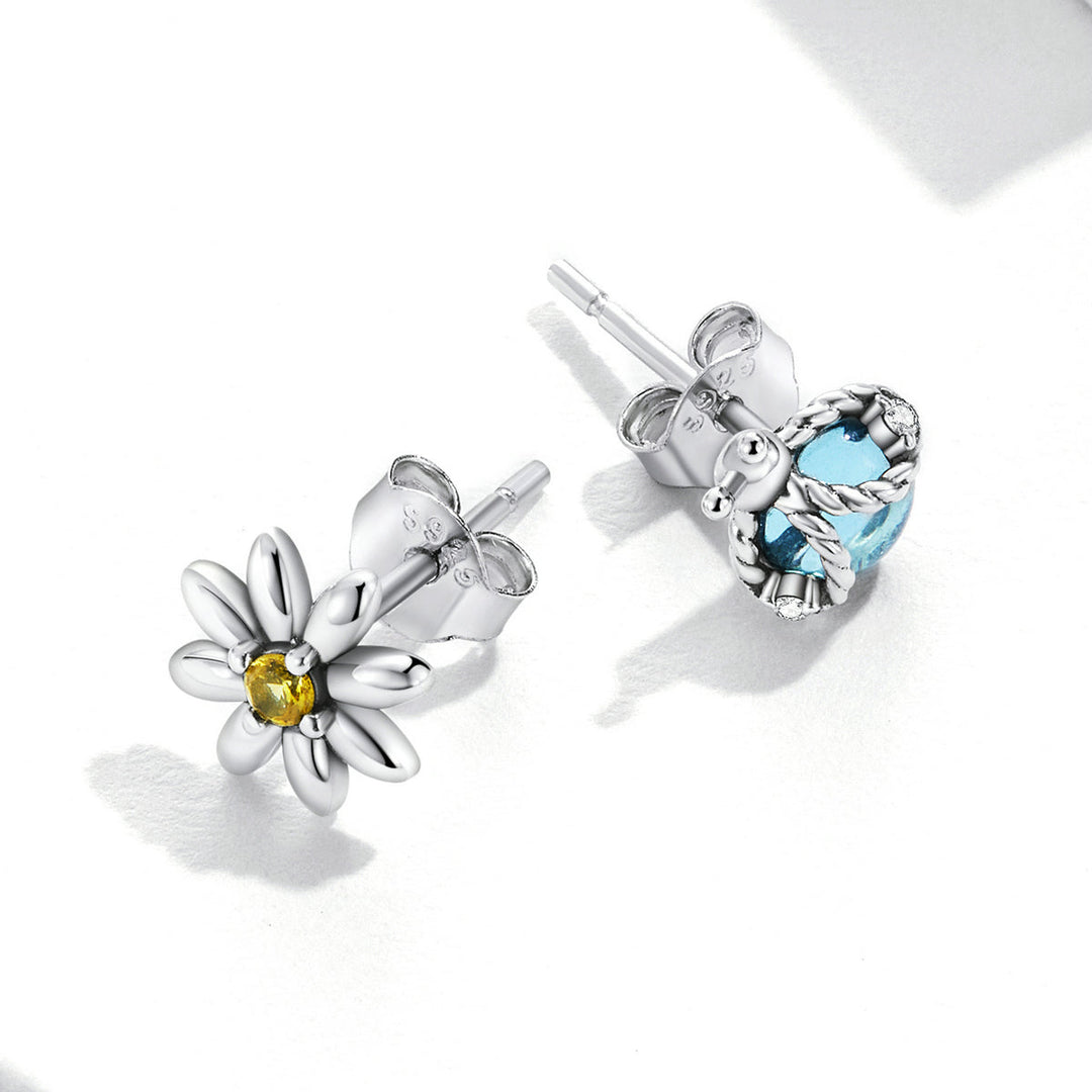 925 Sterling Silver Ladybird Earrings with Pavé Set CZ, 0.7cm for Women