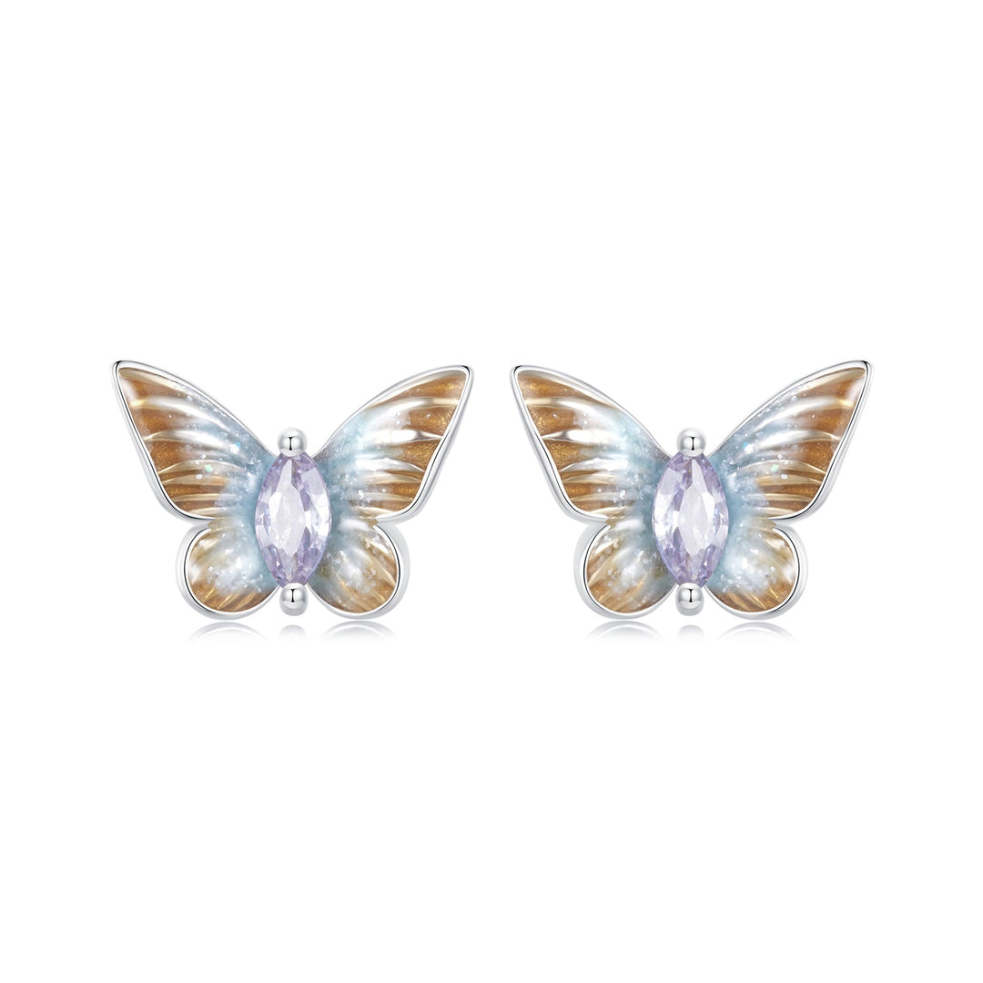 925 Sterling Silver Earrings with Enamel and Pavé Set CZ, 7x10mm, White Gold Plated for Women
