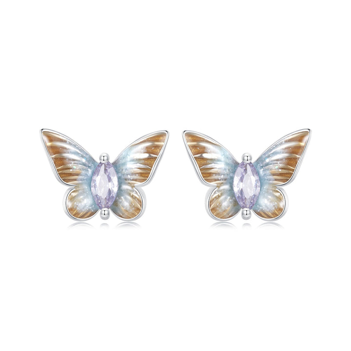 925 Sterling Silver Earrings with Enamel and Pavé Set CZ, 7x10mm, White Gold Plated for Women